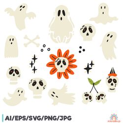 Halloween Skull and Ghost Clipart