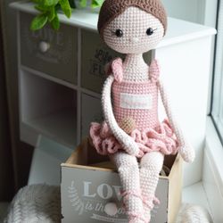 ballerina doll amigurumi crochet toy, crocheted ballerina with personalization gift for girls