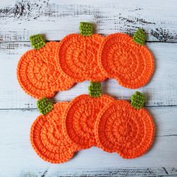 Crochet pumpkins Halloween coaster for fall table decor, Decorative pumpkin Autumn decorations, Primitive fall decor