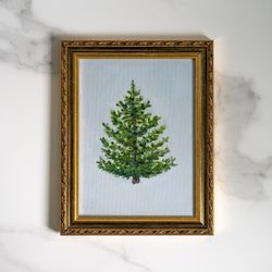 Christmas tree handmade oil painting original, pinetree painting, farmhouse kitchen decor, antique painting, housewarmin