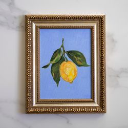 Lemon oil  painting original, cottage kitchen wall art