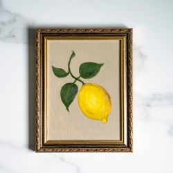 Lemon painting, cottage kitchen wall art, oil painting original, antique kitchen decor, countrystylehome art, fall decor