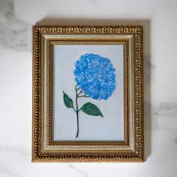 Blue hydragea oil painting, kitchen wall botanical oil art, cottage art, farmhouse dining room wall decor, small wall ar