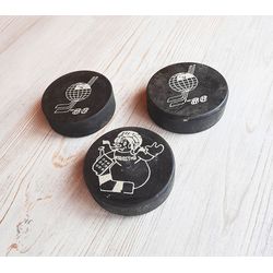 Russian vintage hockey pucks - 1986 World Ice Hockey Championship souvenir from USSR