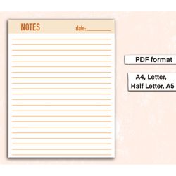 Notes Page Printable, Lined Note Paper, Notes Page Planner, Printable Notes, Notes Planner Insert, Lined Notepad Paper,