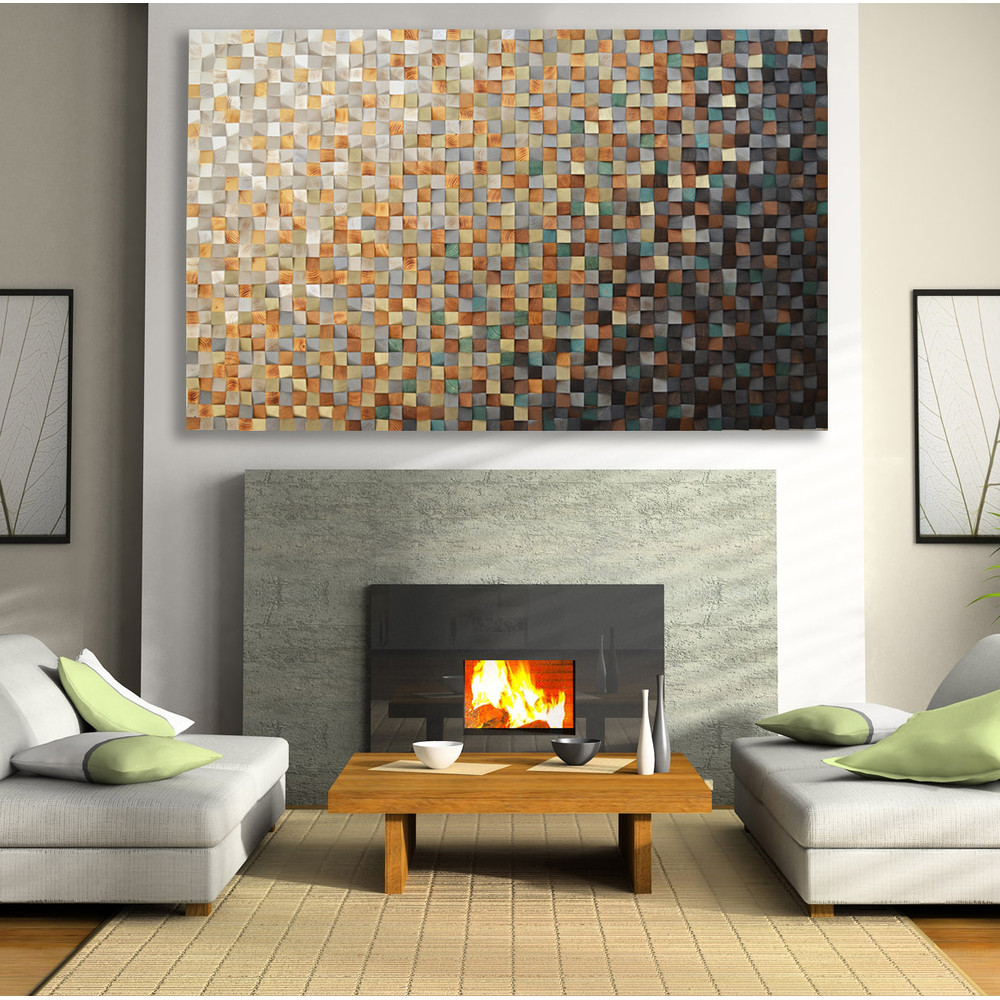 Abstract-wood-painting-in-gray-white-brown-natural-teal-green-black