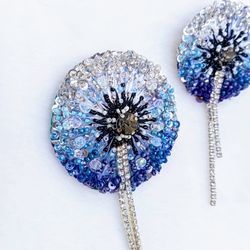Beaded rhinestone dandelion set of brooches for women, flower brooch, dandelion pin, gift for her,  coworker gift