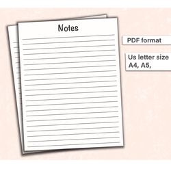 Notes Page Printable, Lined Note Paper, Notes Page Planner, Printable Notes, Notes Planner Insert, Lined Notepad Paper,