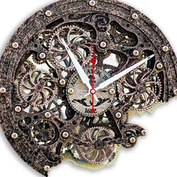 Automaton Bite Silent Moving Gears Wall Clock 1682 Antique Copper, Personalized Art Gift, Unique Steampunk Decor