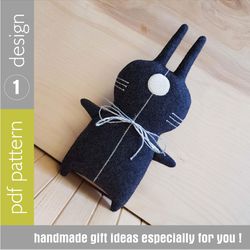 Black rabbit sewing pattern pdf Digital tutorial, rag doll animal sewing pattern, Halloween doll sewing diy