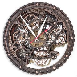 Automaton Bite Silent Moving Gears Wall Clock 1682 Antique Copper Full Circle, Personalized Art Gift,  Steampunk Decor