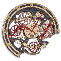 Automaton Bite Silent Moving Gears Wall Clock 1682 Khokhloma, Personal Engraving Gift, Unique Mechanical Steampunk Decor