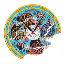 Automaton Bite Silent Moving Gears Wall Clock 1682 Gypsy , Personal Engraving Gift, Unique Mechanical Steampunk Decor