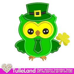 St_Patrick's Day Owl Green Hat with Shamrock  Patrick's Boy Applique Design for Machine Embroidery