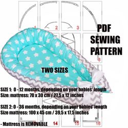 Babynest pdf pattern 2 sizes, baby nest for newborns, babynest for baby, baby nest for toddlers, sewing pattern for baby