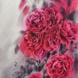 Scarlet roses Watercolor painting Rose bouquet