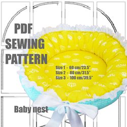 Raund baby nest pdf pattern 3 sizes,newborn cradle, babynest for baby, toddler babynest, sewing pattern for baby