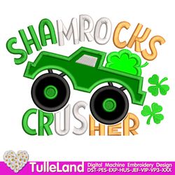 Crushing Shamrocks Monster truck St. Patrick's Day St. Shamrock Clover Little  Applique Design for Machine Embroidery