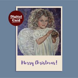 Greeting card from original oil painting Merry Christmas!, SET of 2, Digital Printable Card, Digital download