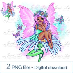 Black Fairy Flower 2 PNG files Little Princess Clipart Flower Fairy Sublimation fairy butterfly design Digital Download
