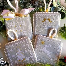 Christmas cross stitch pattern Set of White Christmas Tree Ornaments  by CrossStitchingForFun  Instant download