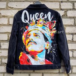 Painted denim jacket Freddie Mercury Jeans jacket Portrait Personalized jacket