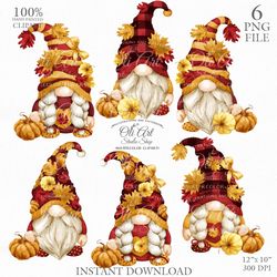 Autumn Gnome Clip Art. Fall. Autumn Pumpkins. Cute Characters, Hand Drawn graphics. Digital Download. OliArtStudioShop