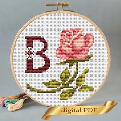 floral letter b pdf cross stitch flower monogram alphabet easy embroidery
