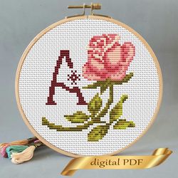 floral letter a pdf cross stitch flower monogram alphabet easy embroidery