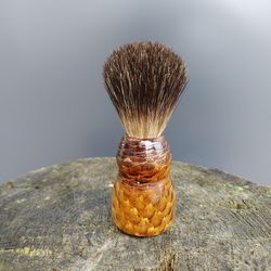 Black badger shaving brush with handmade handle from fir-cone and resin.