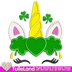 St. Patrick's Day Unicorn Green Irish Unicorn Shamrock Green Clover Lucky Unicorn Applique Design for Machine Embroidery