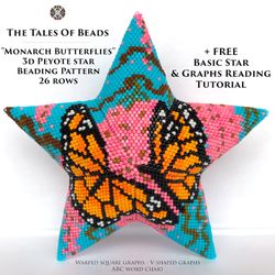 Peyote Star Pattern Monarch Butterflies / Beaded Star Pattern Butterfly Seed Bead Ornament