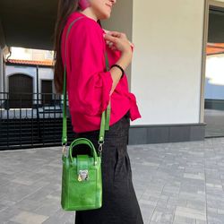 Small elegant crossbody mini bag, leather bag for woman,  stylish minimal design