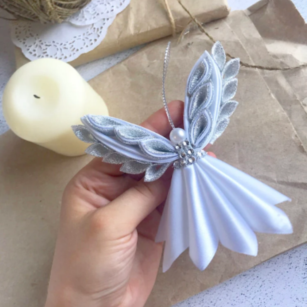 Kanzashi Angel ornament, homemade ornaments, homemade crafts, PDF pattern, Easy Christmas decor DIY, Angel pattern, DIY Angel, diy Angel, Angel.png