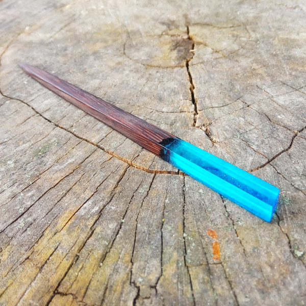 Blue resin hair stick Wooden hair pin Resin wood hair stick.jpg