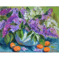 lilac Painting, Nature Original Art, Wall Art, blooming lilac painting