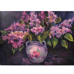 lilac Painting, Nature Original Art, Wall Art, blooming lilac painting