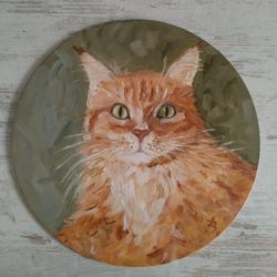 Ginger Cat Original Oil Painting Pet Portrait Wall Art Main Coon Artwork