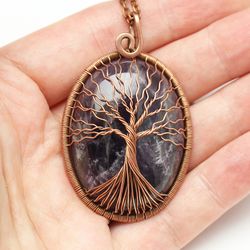 Amethyst Necklace February Birthstone Necklace Copper Tree Of Life Pendant Protection Jewelry Anniversary Gift