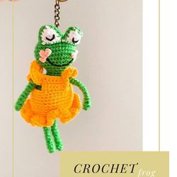 PDF Crochet Patterns Frog in Dress, Miniature Amigurumi, DIY Keychain