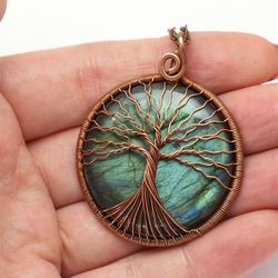 Labradorite Pendant Healing Stone Necklace Copper Wire Wrapped Pendant Antistress necklace Gift For Mom Gift For Dad