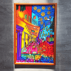 Vincent Van Gogh Terrace of the night cafe Handpainted famous art Stained glass