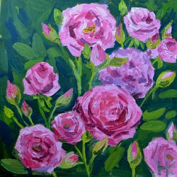 roses painting, oil painting, flowers painting, oil art, pink roses art
