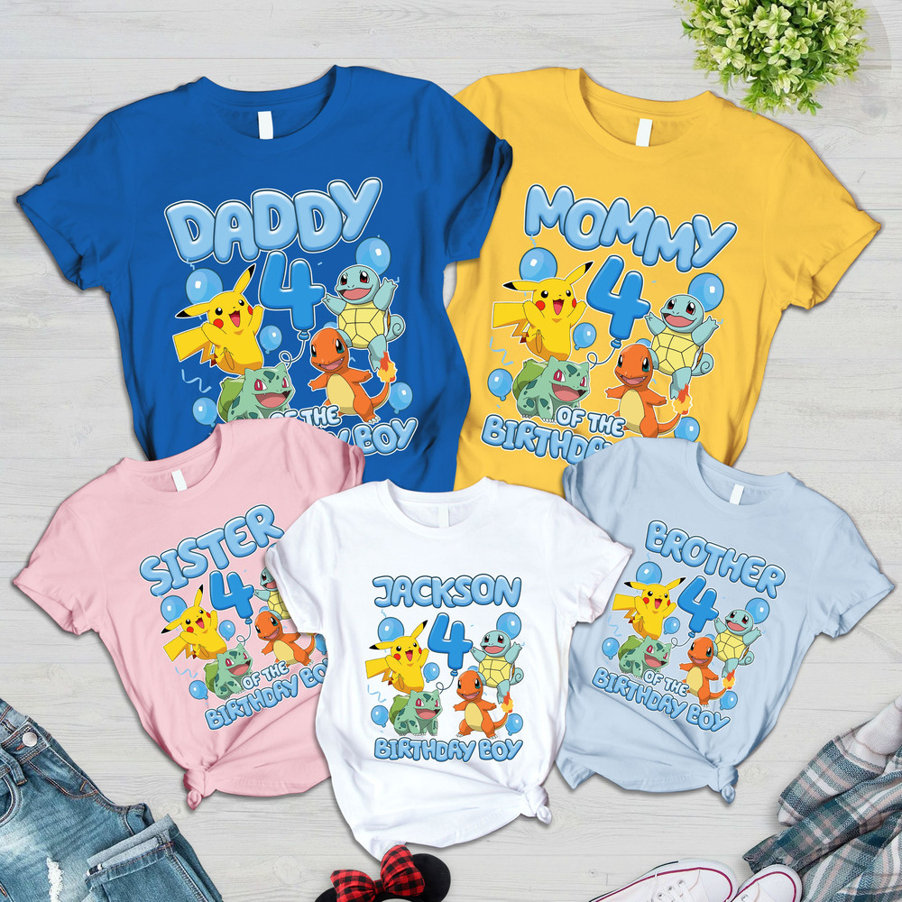 Pikachu Bulbasaur Charmander Squirtle Shirt  Pikachu Birthday Shirt  Anime Japanese Birthday Party Shirt  Matching Family Tee.jpg