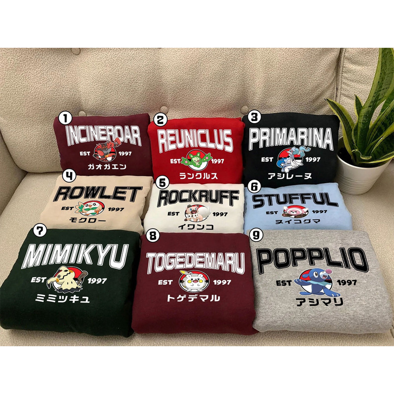 Pokemon Characters Shirt  Rowlet Litten Popplio Shirt  Rockruff Stufful Shirt Pokeball Shirt  Anime Japanese Shirt  Family Matching.jpg