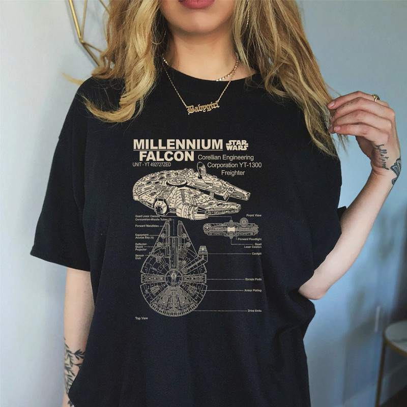 Starwars Classic Millennium Falcon Freighter Schematic T-Shirt  Han Solo Anakin Skywalker Princess Leia Shirt  Starwars Tee.jpg
