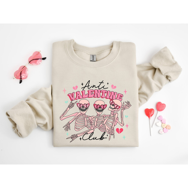 Anti Valentine Club Sweatshirt, Anti Valentines Day Gift, Funny Skeleton Shirt, Couple Gift, Sarcastic Valentines, Valentine Gift, Self Love.jpg