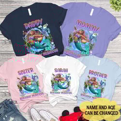 black mermaid birthday shirt, black ariel family birthday shirt, ariel princess shirt, custom family birthday shirt, pri