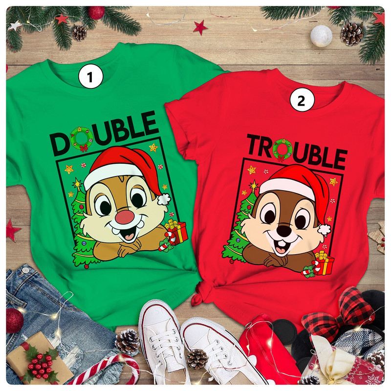 Chip And Dale Double Trouble Christmas Shirt, Chip n Dale Christmas Couple Shirt, Disneyland Christmas Shirt, Mickey's Very Merry Xmas Party.jpg