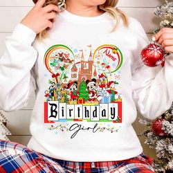 custom disneyland christmas birthday shirt, birthday girl birthday girl shirt, mickey birthday party family birthday shi